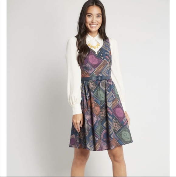 Modcloth To Thrill A Mockingbird Dress Reading Glasses Book Library Novelty S - Picture 2 of 13